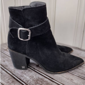 Sam Edelman | Black Suede Leonia Pointed Toe Buckle Accent Ankle Boots